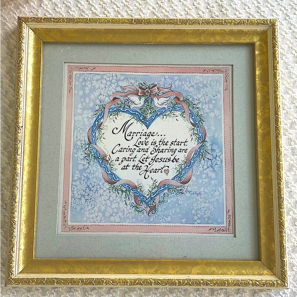 SIGNED Gold Ornate Framed Print Vintage Wedding Anniversary Gifts Decor